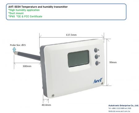 Transmisor de temperatura y humedad para montaje en conducto para alta humedad