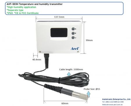 Transmissor de tipo separado para RH e temperatura para alta umidade