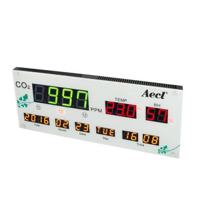 CO2、温度および湿度表示器 - RS485信号出力と3つのリレーを備えた壁掛け式CO2、温度および湿度表示器