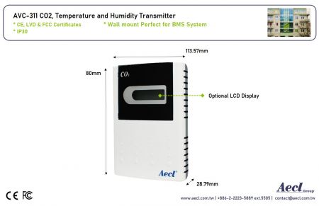 壁掛け式CO2、温度および湿度トランスミッター