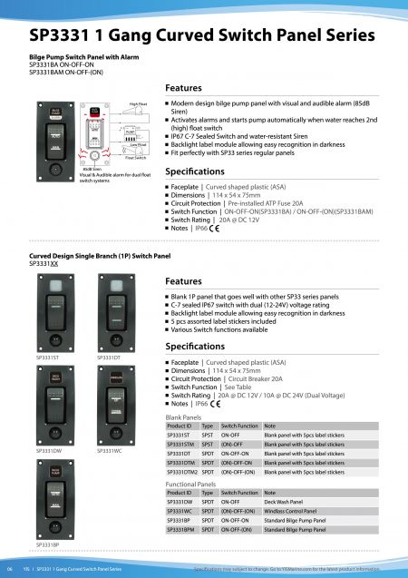 SP3331 1 Gang Curved Switch Panel Series