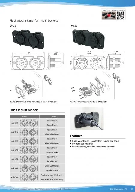 Flush Mount Panel for 1-1/8"Sockets