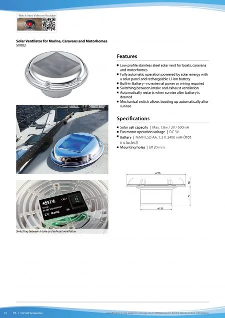 Solar Ventilator for Marine, Caravans and Motorhomes