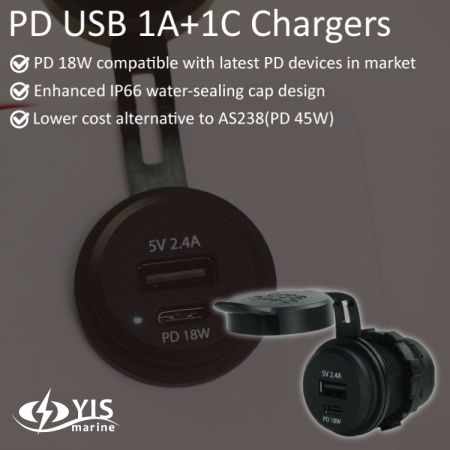PD 18W USB 1A+1C-laddare