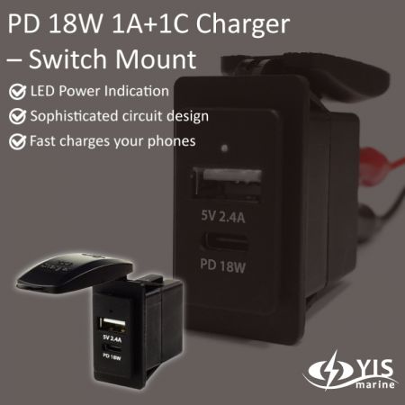 Schaltermontage PD 18W USB Typ-C Ladegeräte-Funktionen