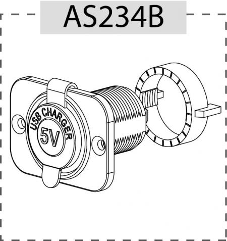 AS234, jossa litteä paneeli, pikamutteri ja suojakorkki