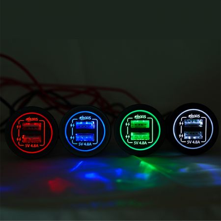 USB-laddare med laseretsad 4-färgsbakgrundsbelysning