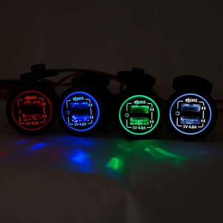 AS234-LT Caricabatterie USB con retroilluminazione a 4 colori incisa al laser