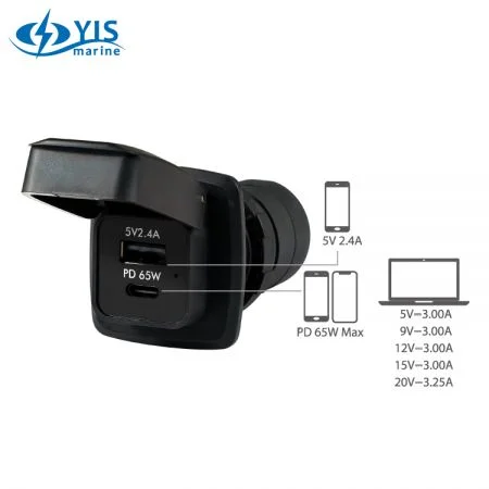 PD 65W Двойные независимые DCDC преобразователи Зарядное устройство USB Type A + Type C