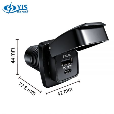 PD 65W Двойные независимые DCDC преобразователи USB зарядные устройства - размеры продукта