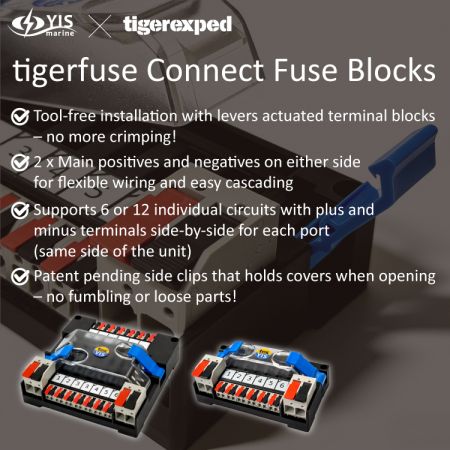 YIS x tigerexped 6 & 12-vägs säkringsblock med jordningsskena