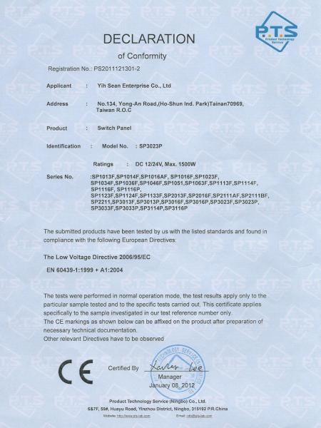 Certificação CE do Painel de Interruptores