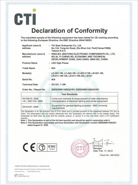 Certificação CE de LED de Alta Potência