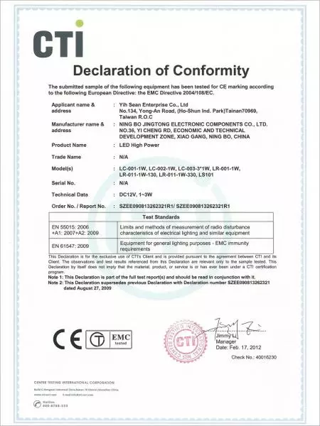 LED Hoog Vermogen CE Certificering