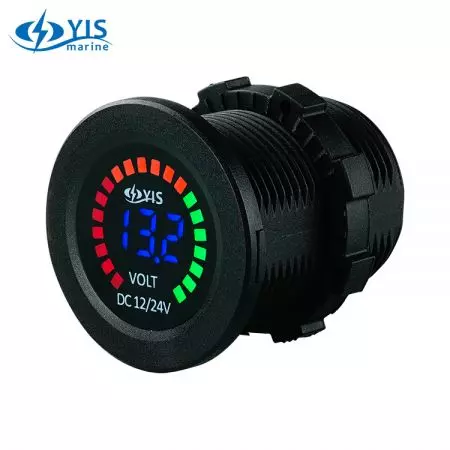 DC 12V / 24V Αδιάβροχο βολτόμετρο με στρογγυλή οθόνη επιπέδου μπαταρίας - Ψηφιακό Βολτόμετρο SP-BG7 με Οθόνη Επιπέδου Μπαταρίας Ουράνιου Τόξου