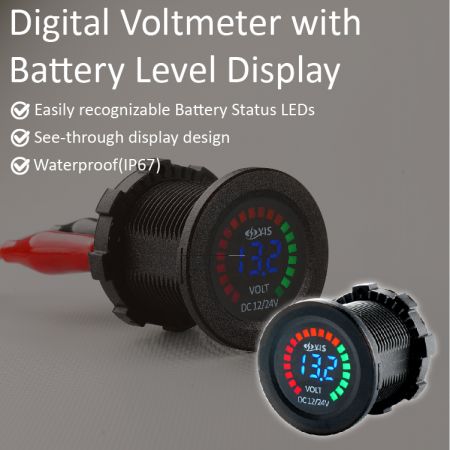 Voltímetro digital con pantalla de nivel de batería - 05/10/2018, Fabricante de paneles de interruptores basculantes marinos, fusibles y  disyuntores