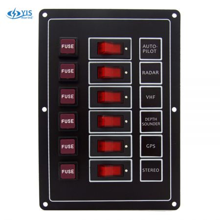6P Classic Switch Panel - SP1016F-6P Classic Rocker Switch Panel with Fuses (Black)