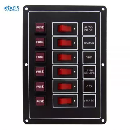 6P Classic Switch Panel - SP1016F-6P Classic Rocker Switch Panel with Fuses (Black)