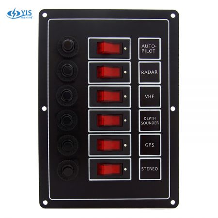 6P Classic Switch Panel - SP1016P-6P Classic Rocker Switch Panel with Circuit Breakers (Black)