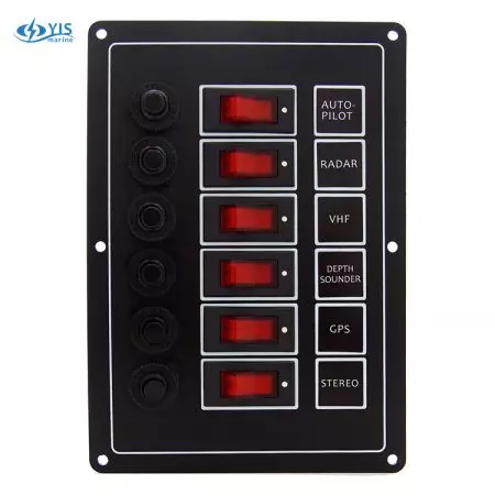 6P Classic Switch Panel - SP1016P-6P Classic Rocker Switch Panel with Circuit Breakers (Black)