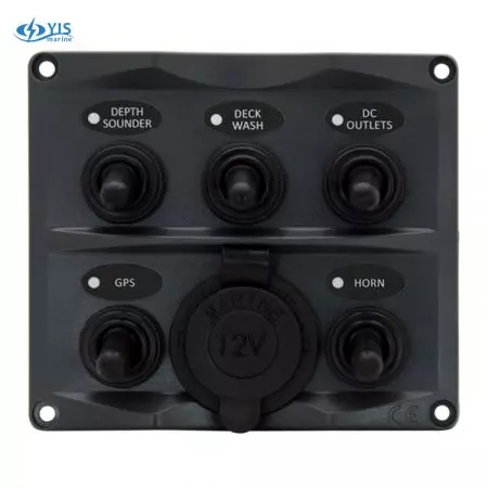 5P Toggle Switch Panel with Cig. Lighter - SP2125P-5P Modern Design Toggle Switch Panel with Cig.Lighter Socket (Dark Gray)