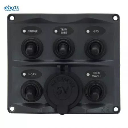 Панель с 5 переключателями и USB-зарядкой - SP2125U-5P Современная дизайнерская панель с переключателями и USB-зарядкой (темно-серый)