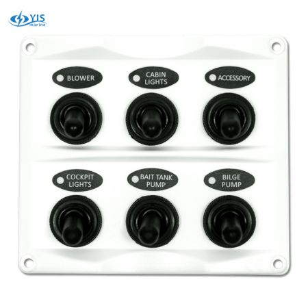 Panel de interruptores basculantes de 6P (blanco), Fabricante de paneles  de interruptores basculantes marinos, fusibles, interruptores de circuito