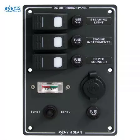 Switch Panel with Battery Gauge & Cig. Socket - SP3033F-Water-resistant Switch Panel with Cig. Socket and Battery Gauge