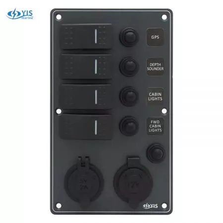 Panel de interruptores de aluminio con tomas de encendedor de cigarrillos y cargador USB - SP3234P-Panel de interruptores resistente al agua con cargador USB y toma de encendedor de cigarrillos (gris oscuro)