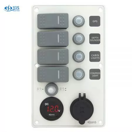 Painel de Comutação de Alumínio com Medidor de Bateria e Tomada de Carregador USB - SP3284P - Painel de Interruptores à Prova d'Água com Tomada de Medidor de Bateria e Carregador USB (Branco)