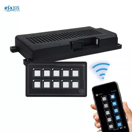 DC 12V 24V 10 Gang Digital Smart Switch Panel with App Waterproof IP67 - SP5110A-10PMembrane Touch Control Panel with Cellphone App Control via Bluetooth