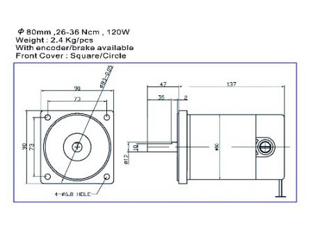 120W DC motor 12V 24V F7147 rozměr