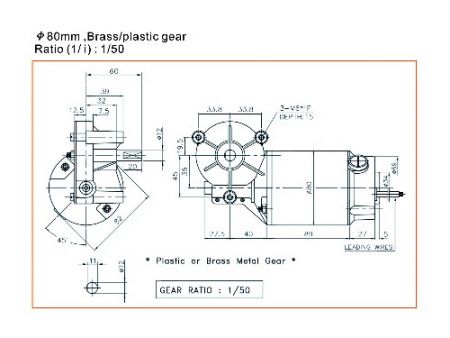 130W převodový motor DIA80 TLCM7152 rozměr