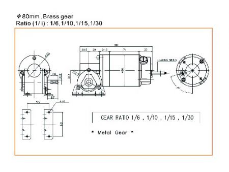 Motor de engranaje de gusano de 140W DIA80 ANCN7152-E dimensiones