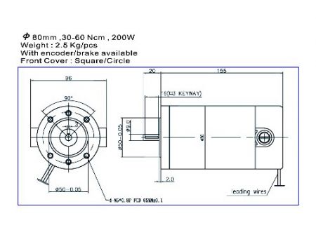200W DC motor 12V 24V M7165 rozměr