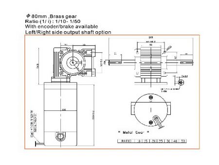 200W Schneckengetriebemotor DIA80 WG7165 Abmessungen