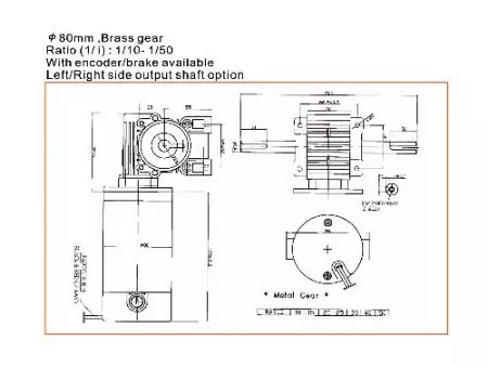 230W motor s červím převodem DIA80 WG7185 rozměr.