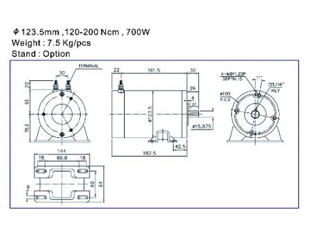 Wymiary silnika PMDC o wysokiej mocy 700W D124mm M1188R
