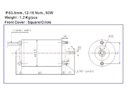 Carbon Brush Motor 50W Kingright M5844 Dimension