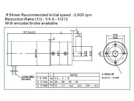 文吉電機行星齒輪馬達PT4835外型圖。