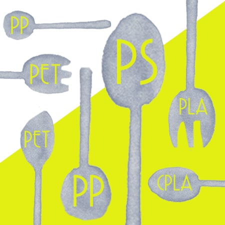 peralatan makan plastik yang diperbuat daripada PP, PS, PLA, CPLA, PET, Kertas
