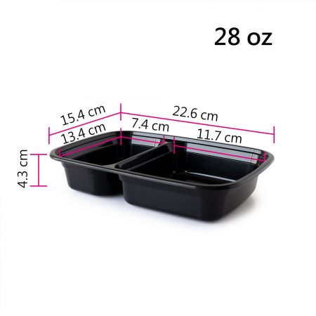 Прямоугольный контейнер для пищи объемом 28 унций (840 мл) с двумя отдельными секциями для разделения блюд - нижняя часть.