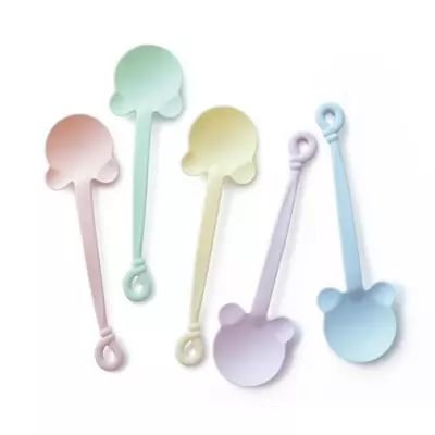 Ayı Şekilli 14cm Pastel Tatlı Kaşığı - Pastel desenli plastik PP malzemeden toptan kaşık tedarikçisi, özel çatal bıçak takımı oluşturmak için sağlar.