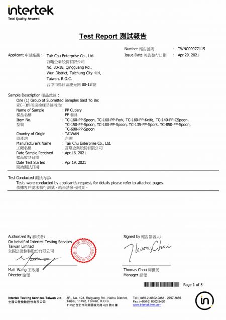 Certificazione CNS 2021 per posate bianche in PP