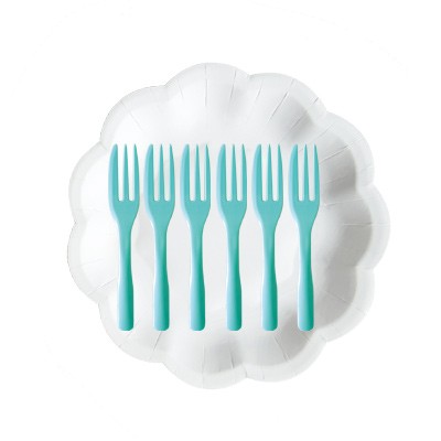 Cake Plate Pack With Mint French Fork - Paper Plate With Mint Fork