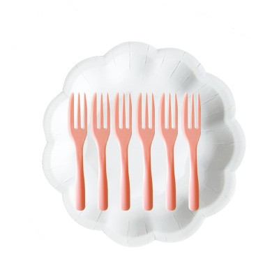 Cake Plate Pack With Peach French Fork - Paper Plate With Peach Fork