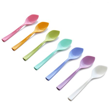 Cucchiaio a forma di foglia da 11,5 cm - Cucchiaio per dessert in plastica colorata dal produttore, il cucchiaio di colore multiplo può essere singolarmente avvolto.