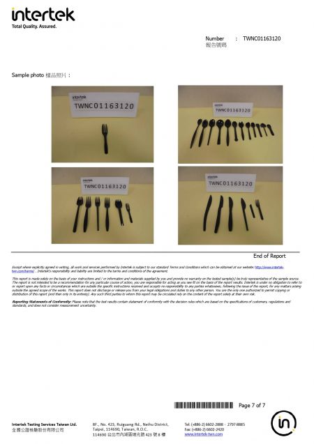 2023 TFDA Certification For PS Cutlery
