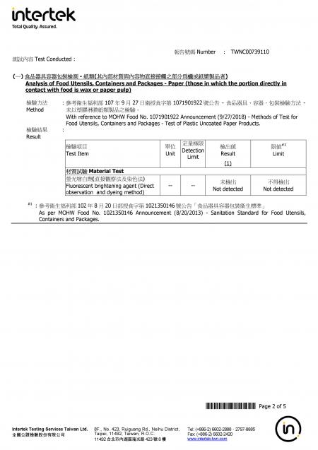 2018 Paper Straw Intertek Testing Report