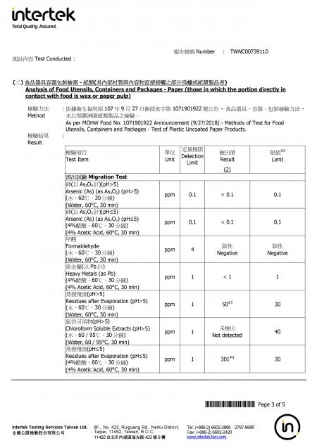 2018 Paper Straw Intertek Testing Report